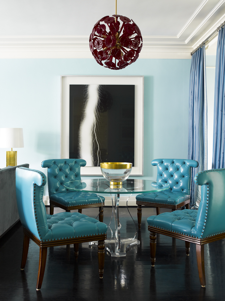 1960s DC Townhouse breakfast room with turquoise chairs by Hillary Thomas