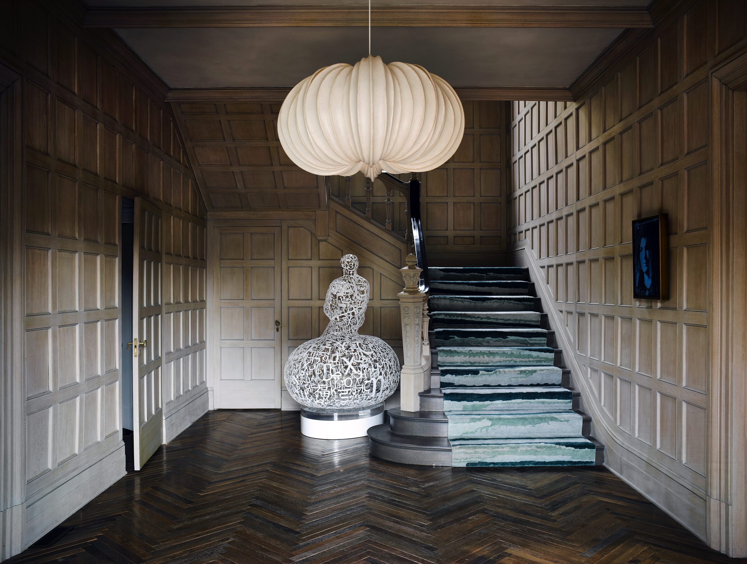 San Francisco Tudor paneled entry and stair by Hillary Thomas, photographed by Douglas Friedman