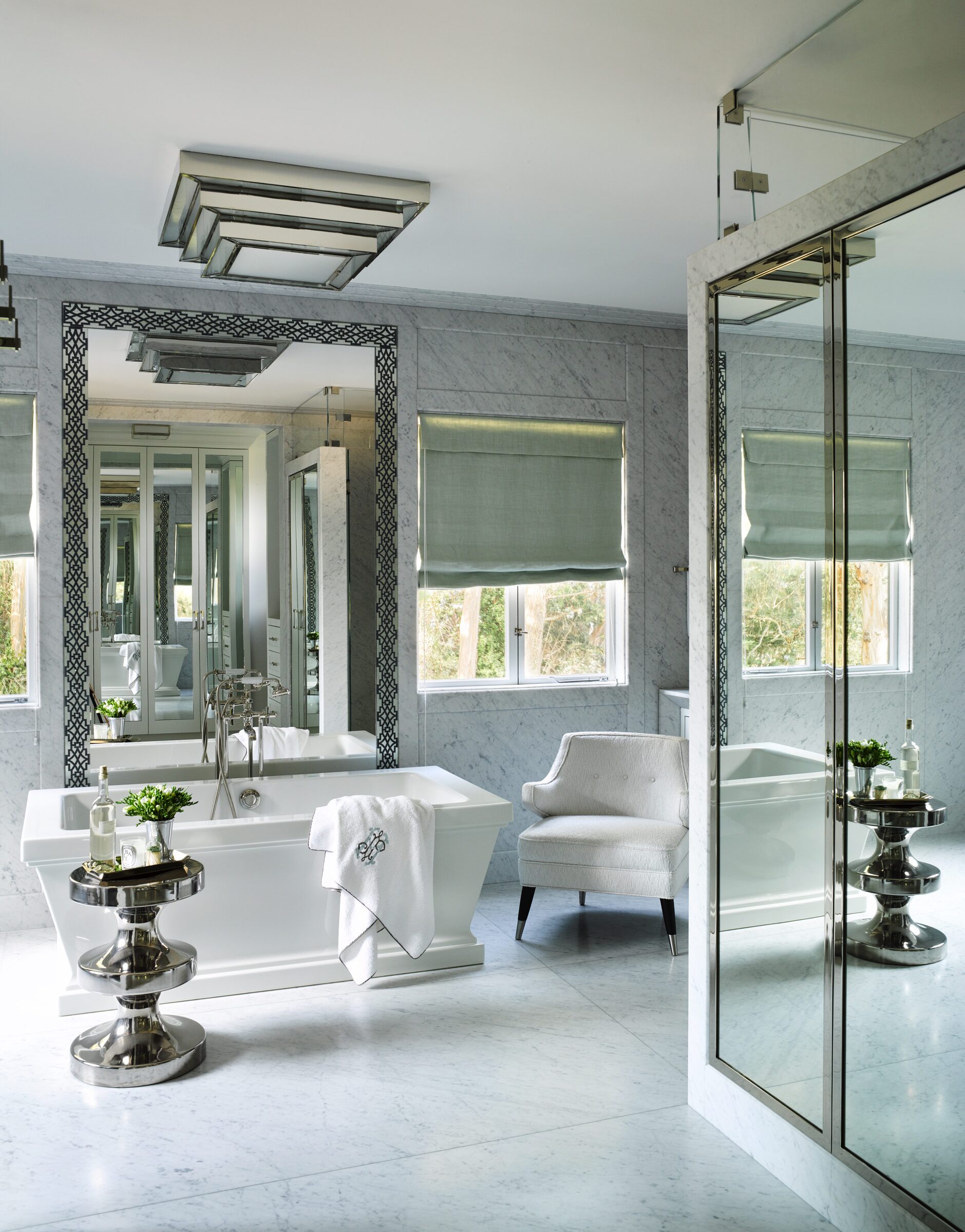San Francisco Tudor primary bath with freestanding tub by Hillary Thomas