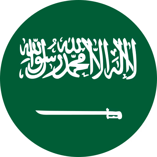 Flag of Saudi Arabia with white Arabic inscription and a sword on a green background.
