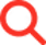 Red magnifying glass icon with a dotted circular pattern on the glass.