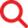 Red magnifying glass icon with a dotted circular pattern on the glass.