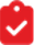 Red check mark icon inside a tilted square with rounded corners.