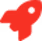 Red stylized rocket icon facing upward.