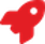 Red stylized rocket icon facing upward.
