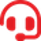 Red headphones with a built-in microphone.