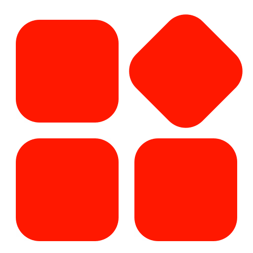 Four red rounded squares with one rotated 45 degrees on a black background.