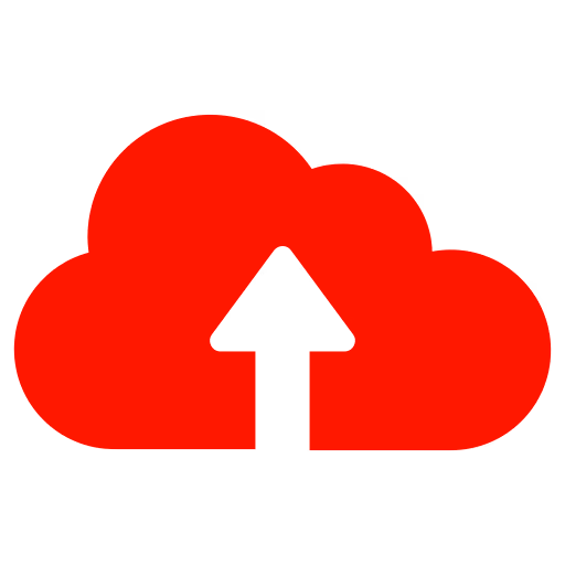 Red cloud icon with an upward arrow indicating upload or cloud upload.
