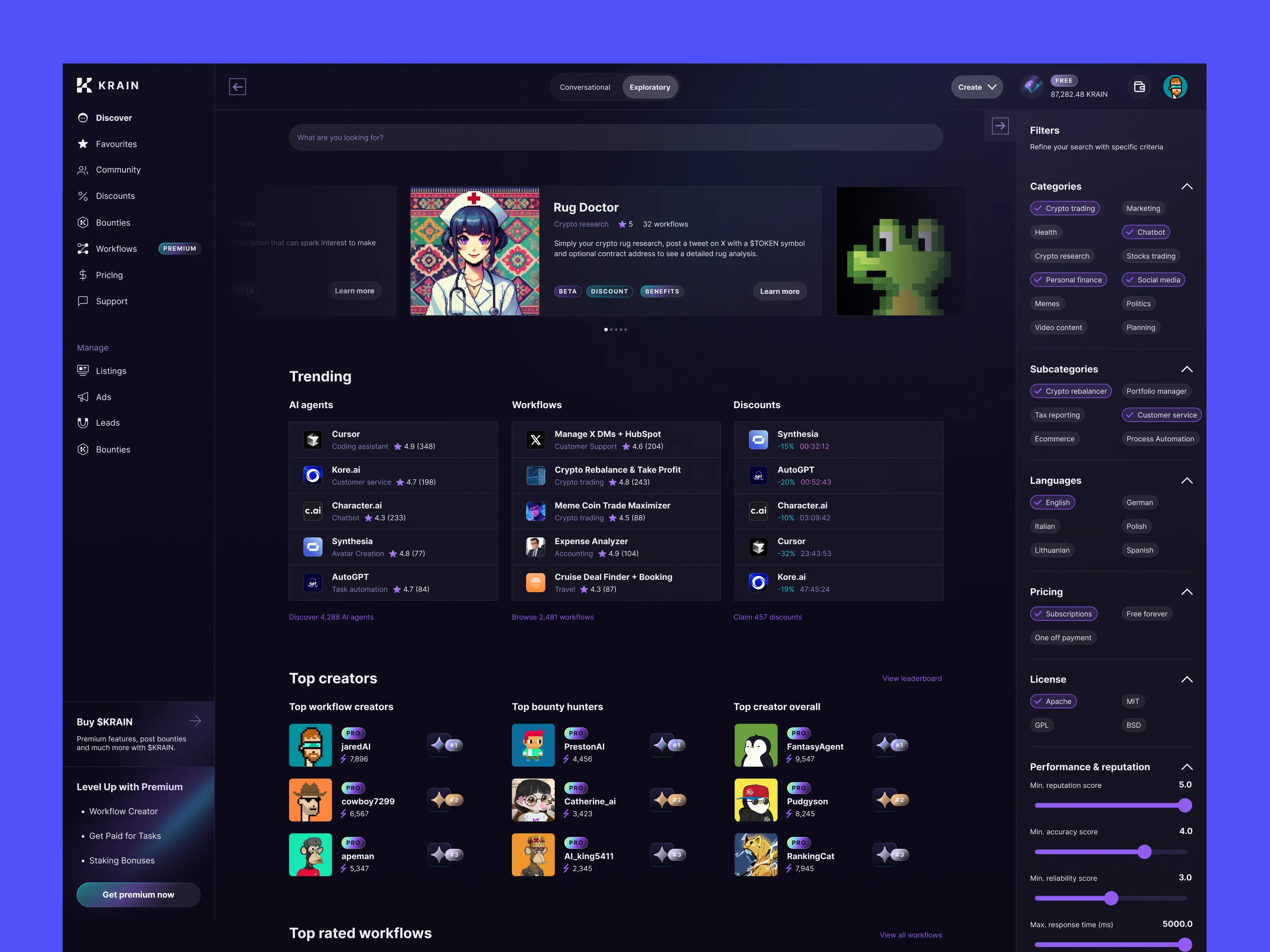 Dashboard showing team updates with task progress and priority, meeting intensity bar chart, daily focus user heatmap over months, time allocation chart, time zones, OKR progress, and active user count of 1.8 million.