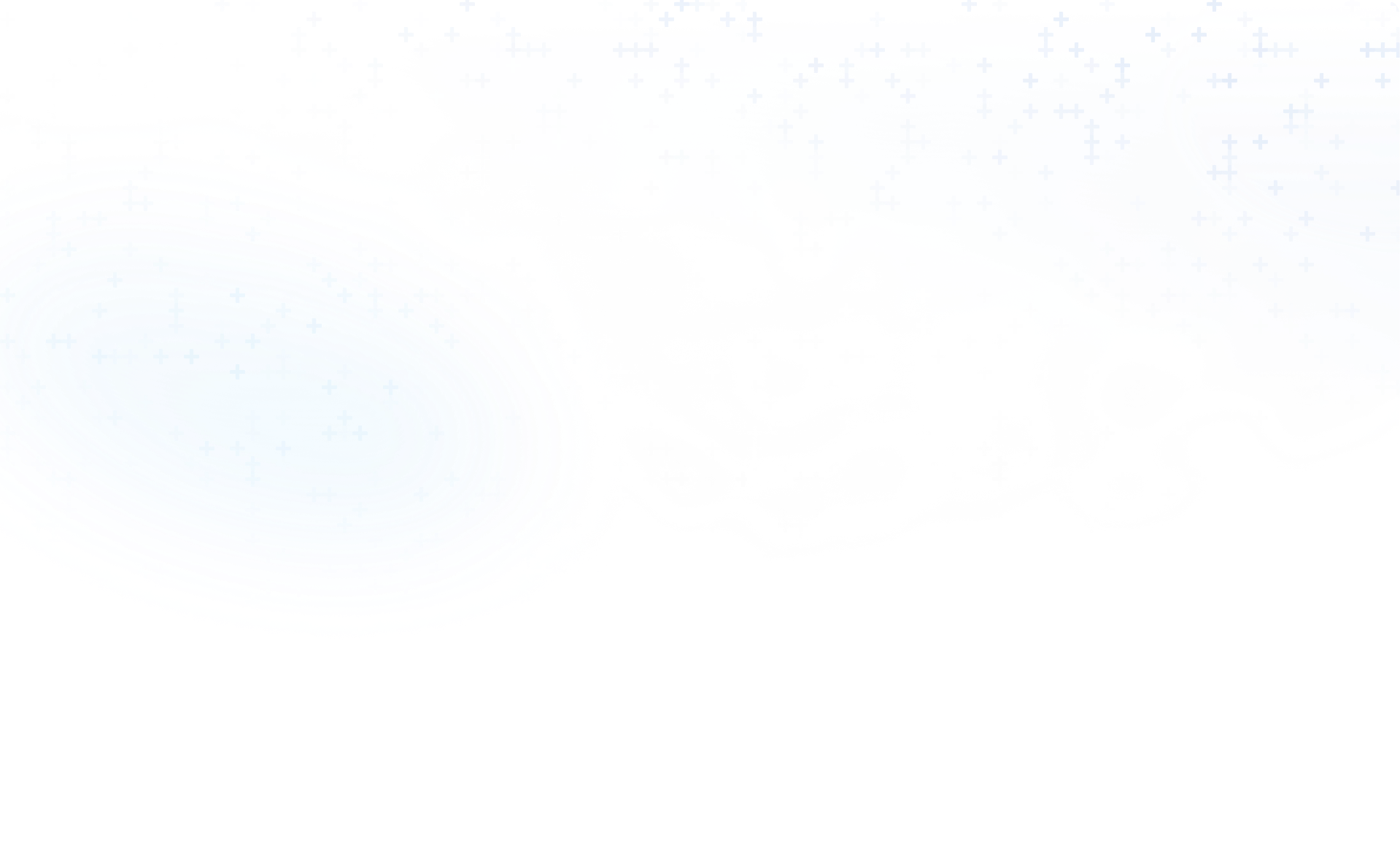 Abstract digital art featuring blue and white swirling shapes with small plus signs scattered across a black background.
