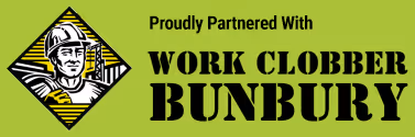 Proudly partnered with Work Clobber Bunbury, includes Work Clobber Logo