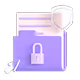 Purple folder with a padlock icon, shield, and arrow indicating data security or protection.
