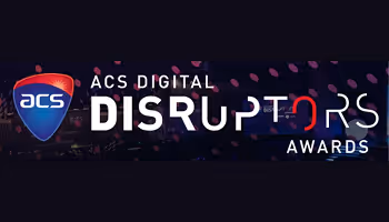 ACS Digital Disruptors Awards logo with 'acs' shield on dark background.