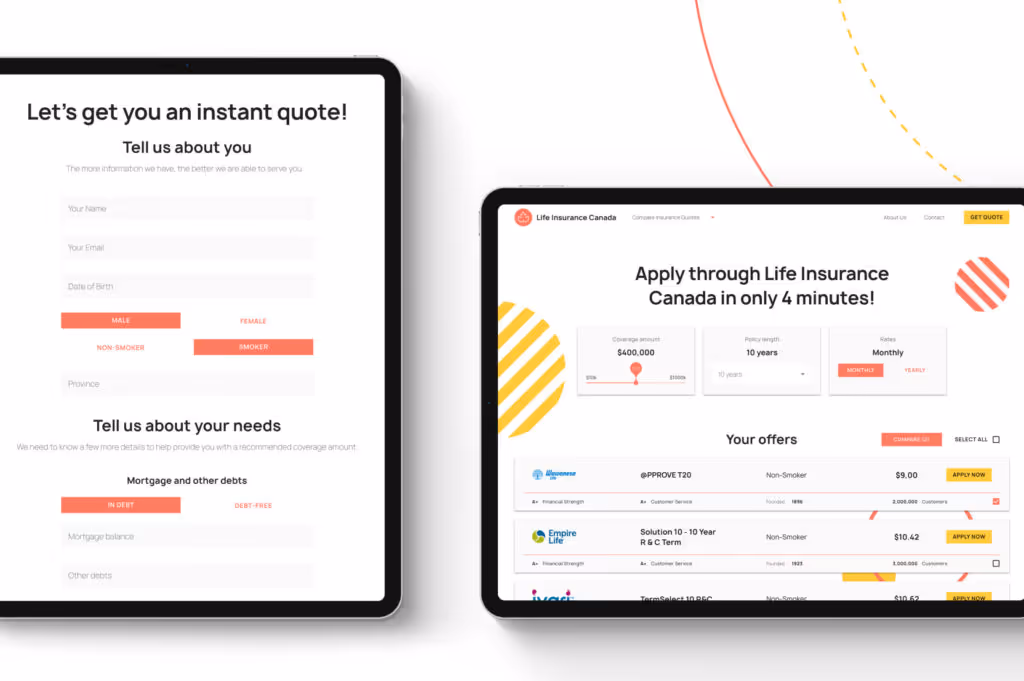 Another screenshots of Life Insurance Canada Website's intuitive online calculator