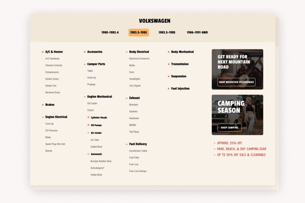 A design of the multi level navigation of the Van Cafe website