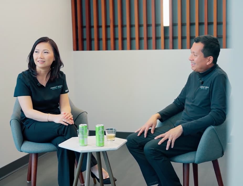 Founders sitting and talking at Perfect Smile Dental Care in Santa Clara, CA