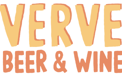 Verve Beer & Wine text logo in bold, stylized letters with 'VERVE' in large yellow and 'BEER & WINE' in smaller brown font.