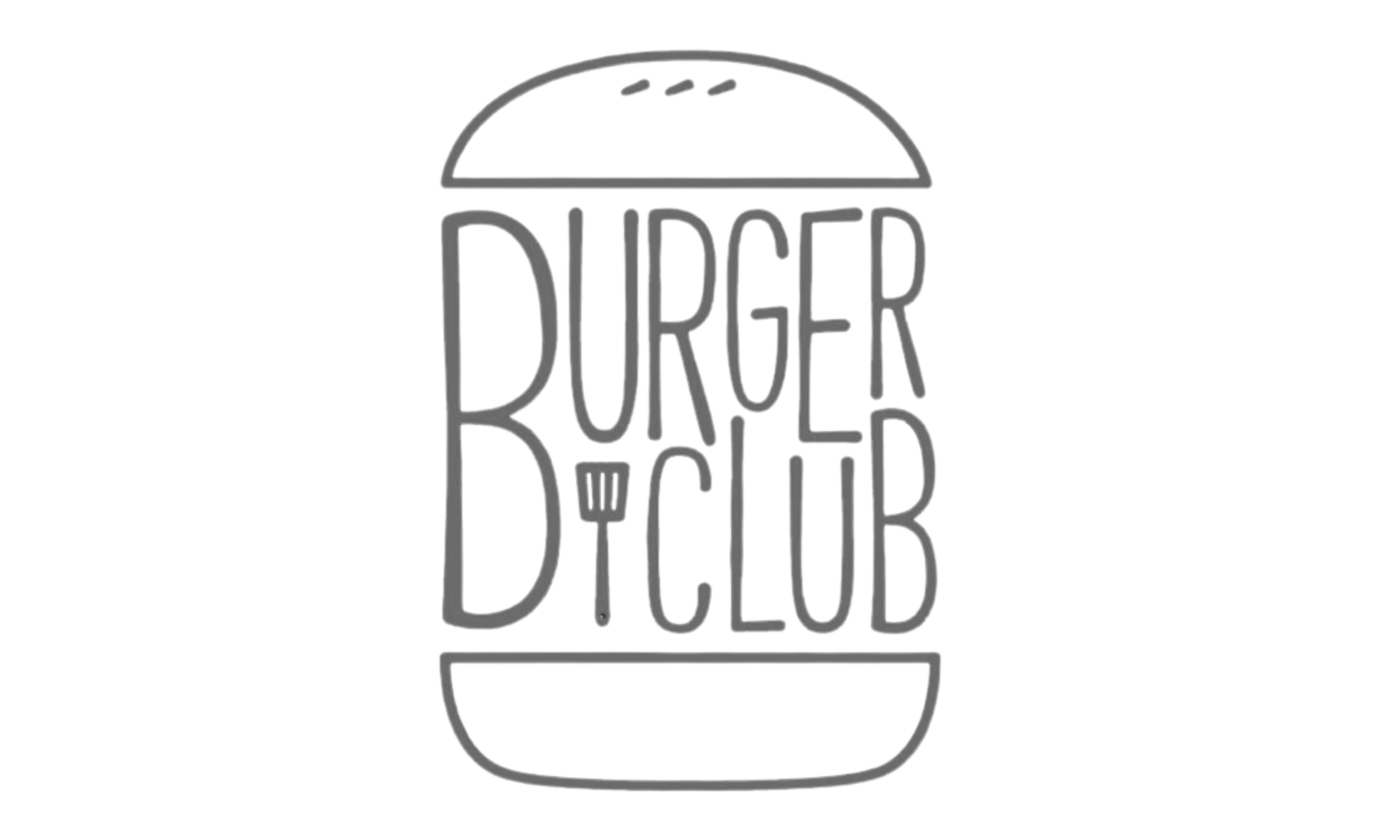 Stylized logo of the words 'Burger Club' inside a burger shape with a spatula icon forming part of the word.