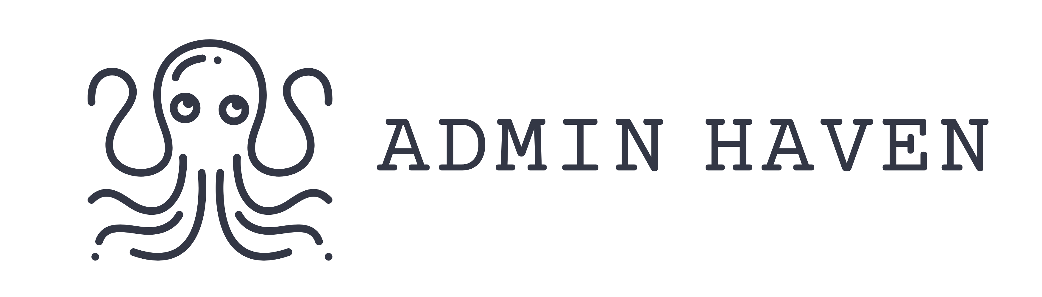 Simple line art octopus logo next to text reading Admin Haven.