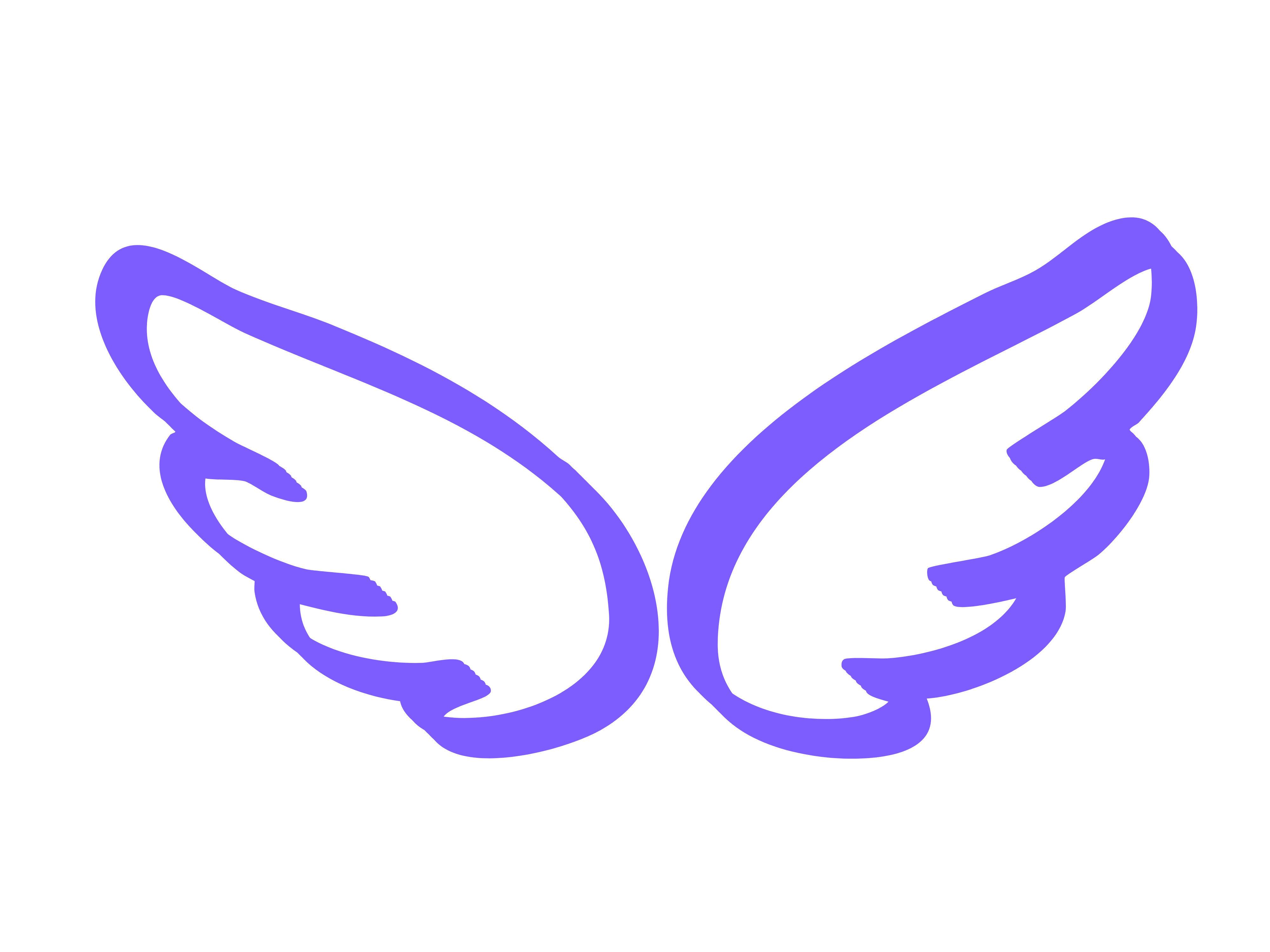 Pair of stylized purple angel wings on a black background.