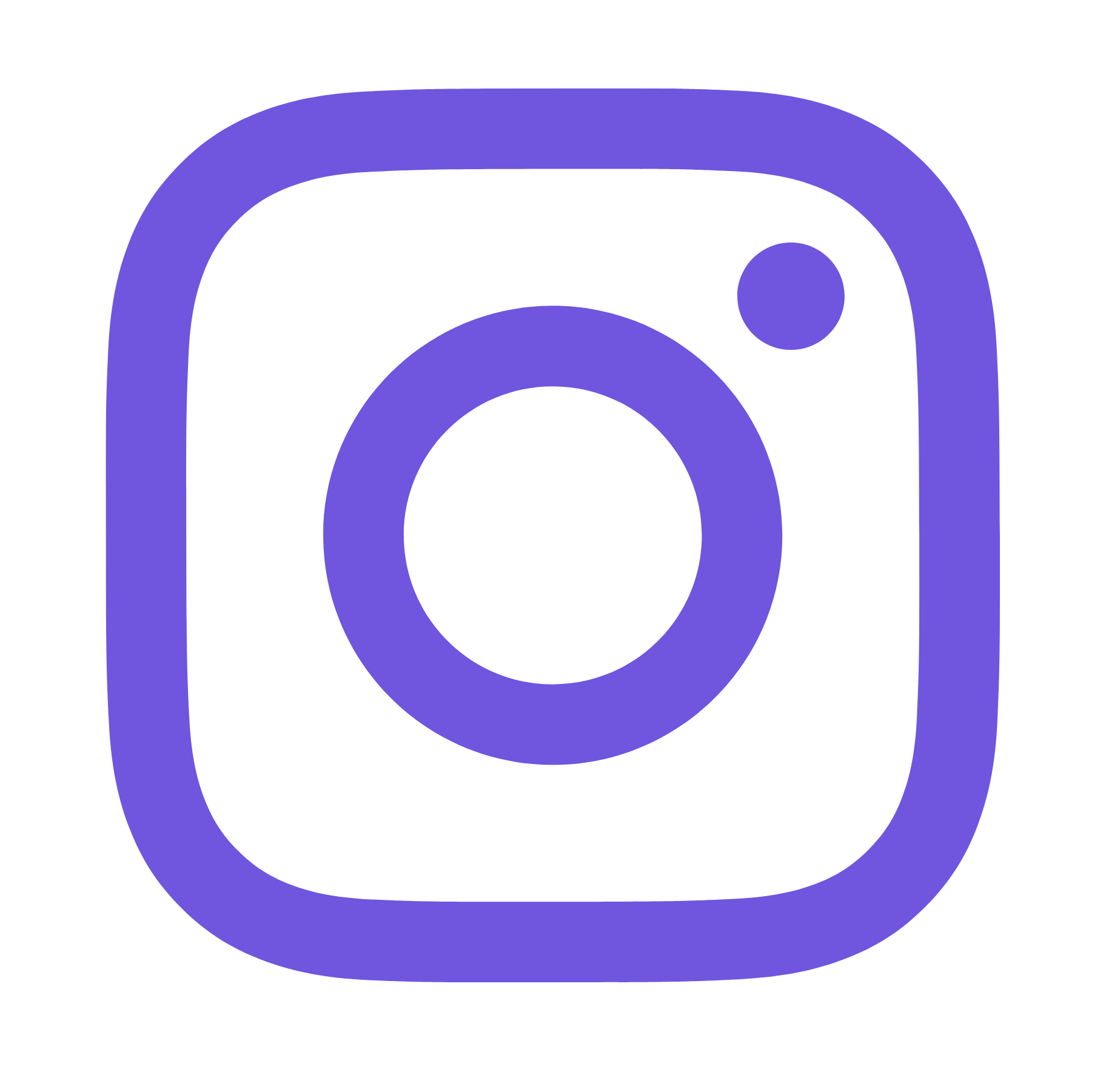 Purple Instagram logo icon with rounded square and circle on black background.