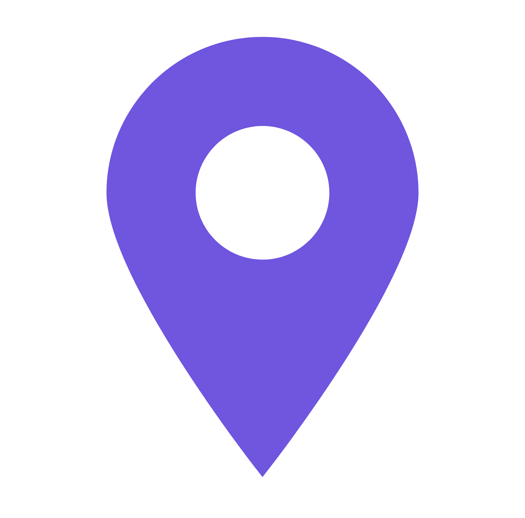 Purple map location pin marker icon on a black background.