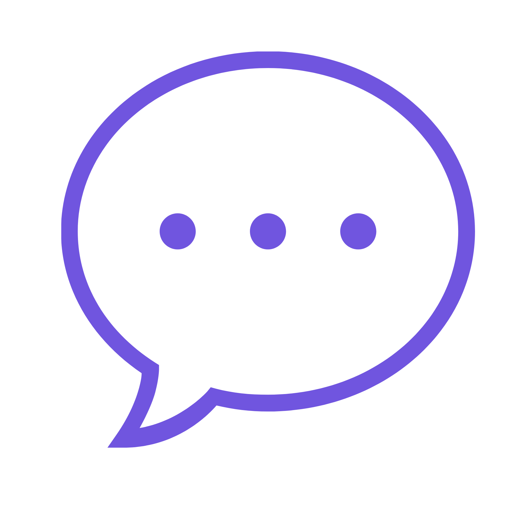 Purple speech bubble with three centered dots, representing a chat or message icon.