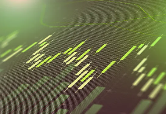 Abstract digital chart with green, yellow, and beige bars