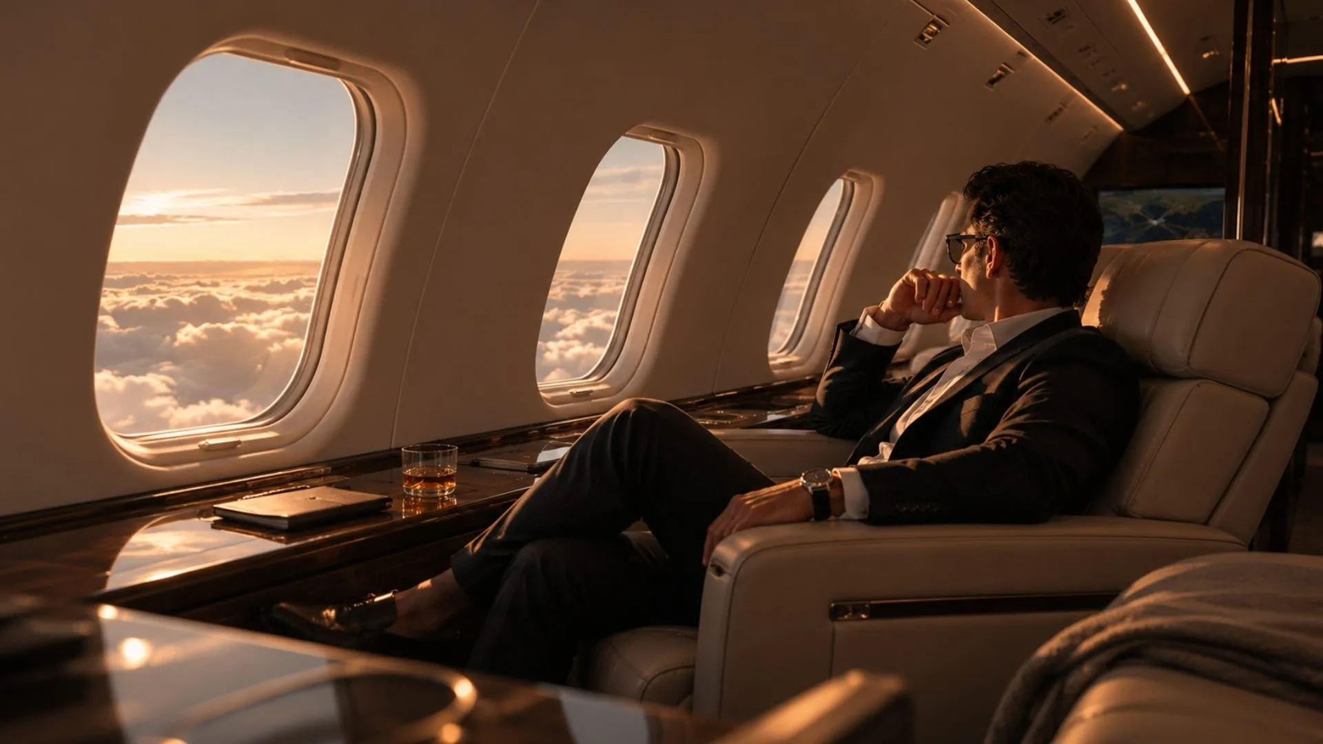 man in aircraft looking out the window