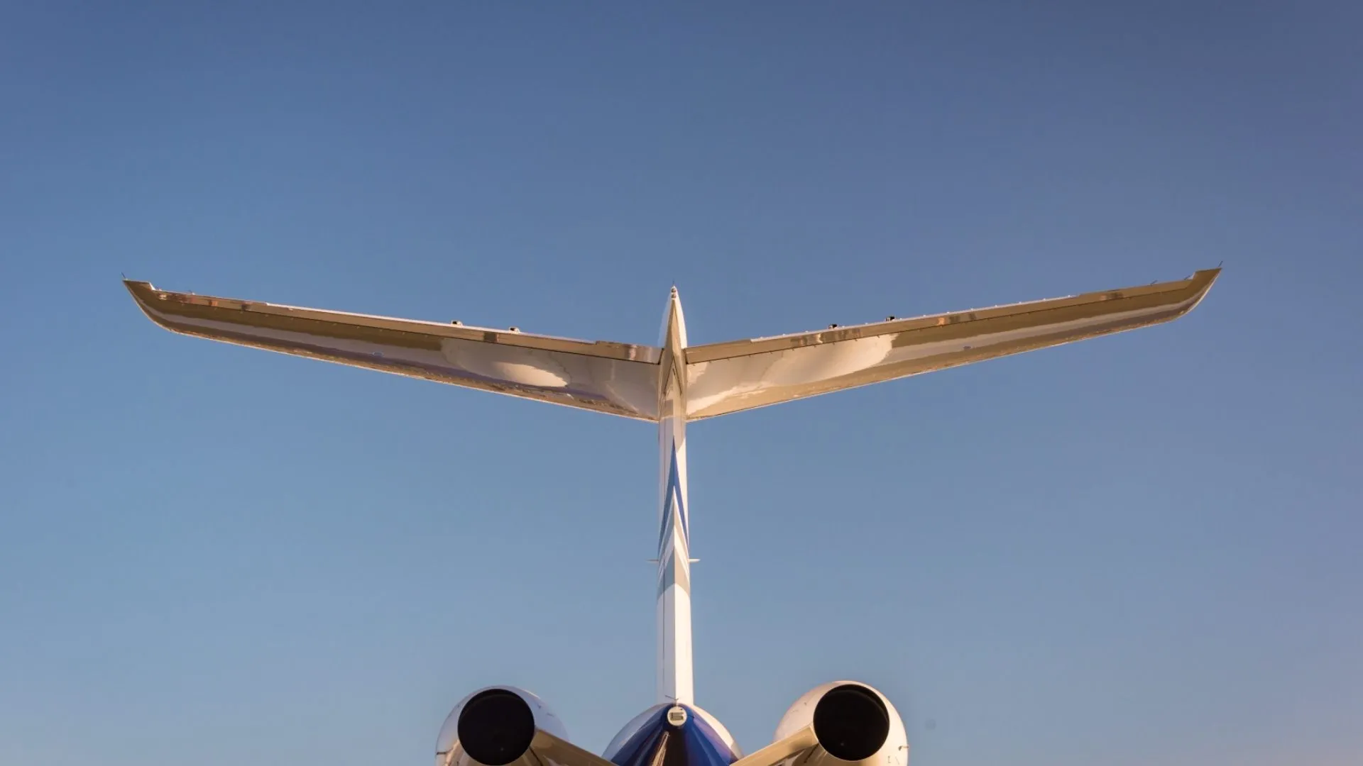Rear view of an airplane's tail 