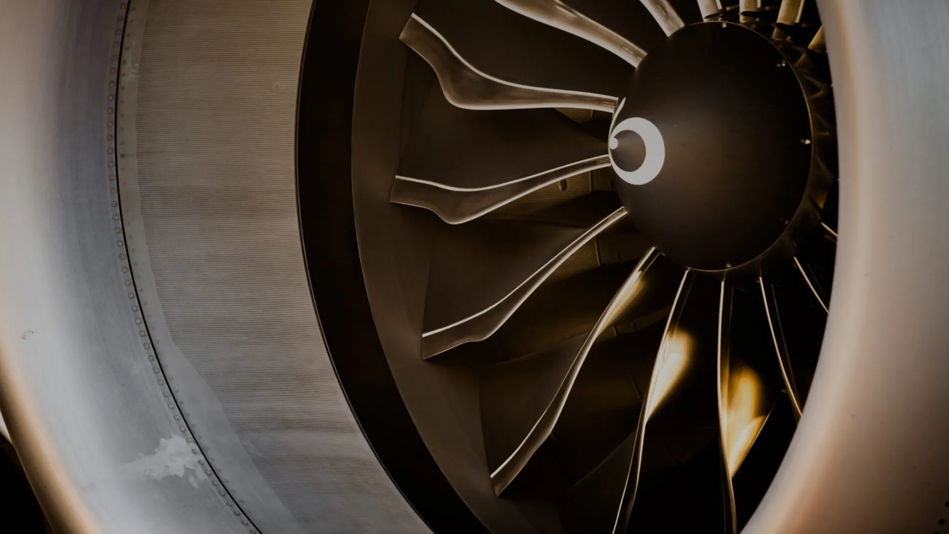 Close-up of airplane jet engine fan blades