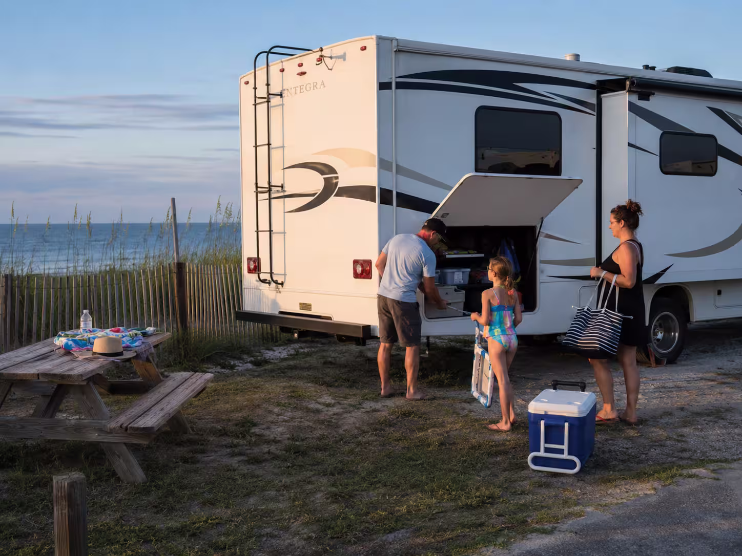 Class C motorhome at an Outer Banks beach campground