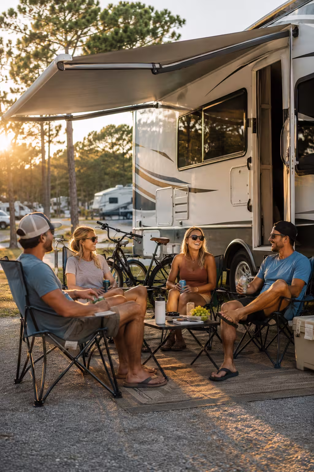 Friends at a camper in a Nags Head RV park