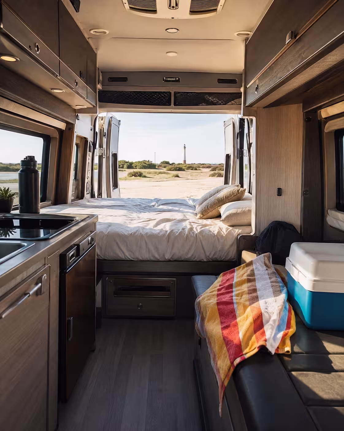 Camper van interior at an Outer Banks campground