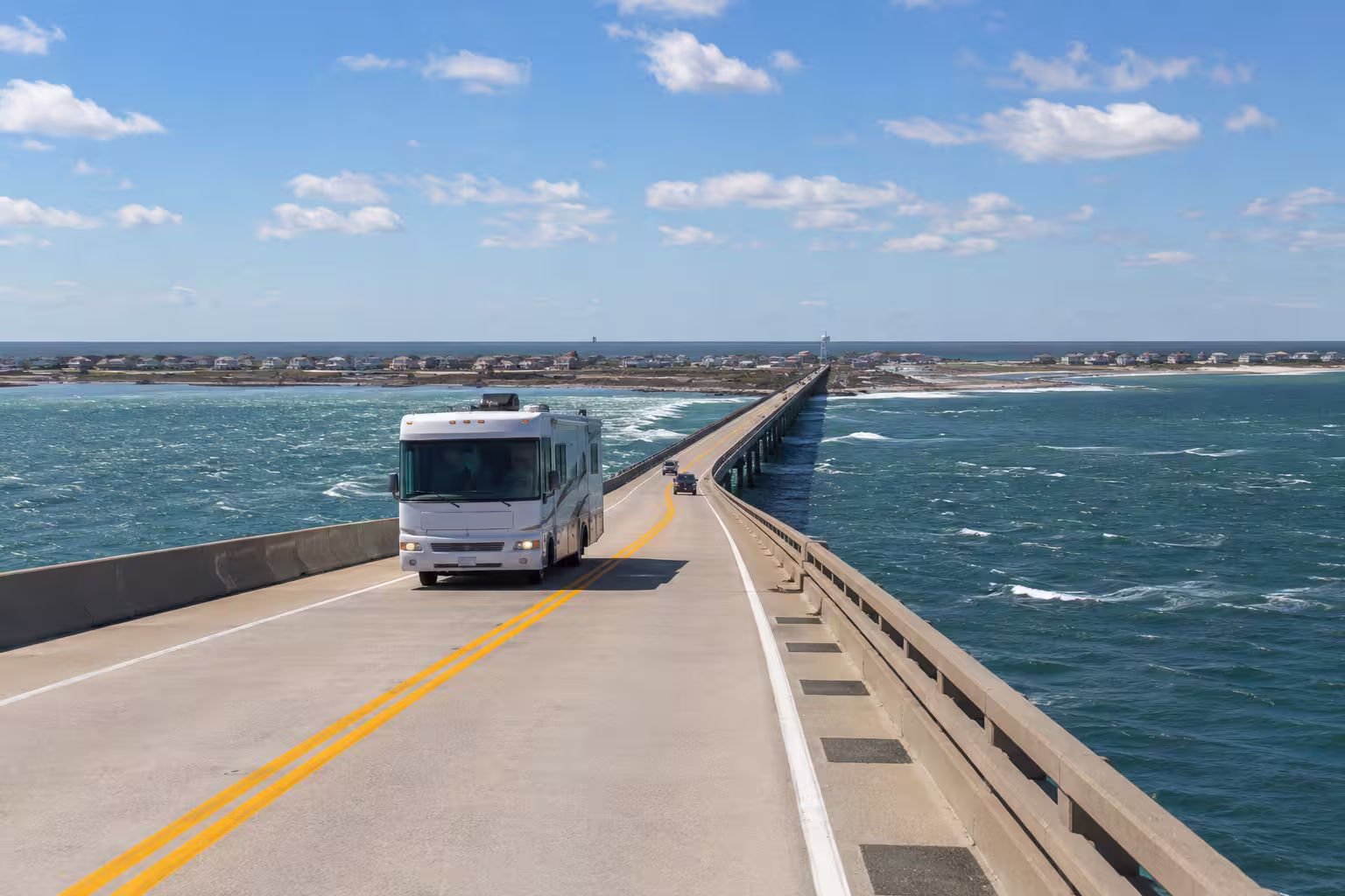 Motorhome crossing the Marc Basnight Bridge, Outer Banks