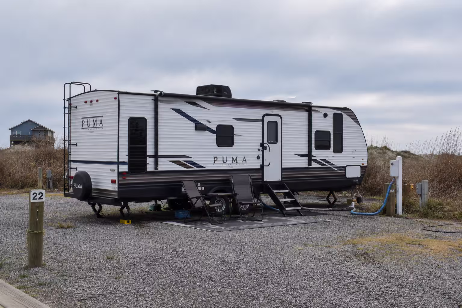 Long term RV rental set up at an Outer Banks campground near NC-12