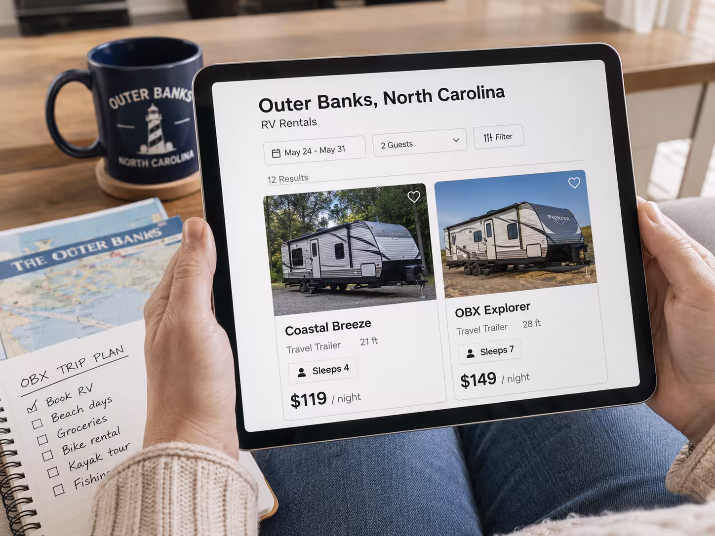 Comparing travel trailer nightly rental prices in Outer Banks, NC