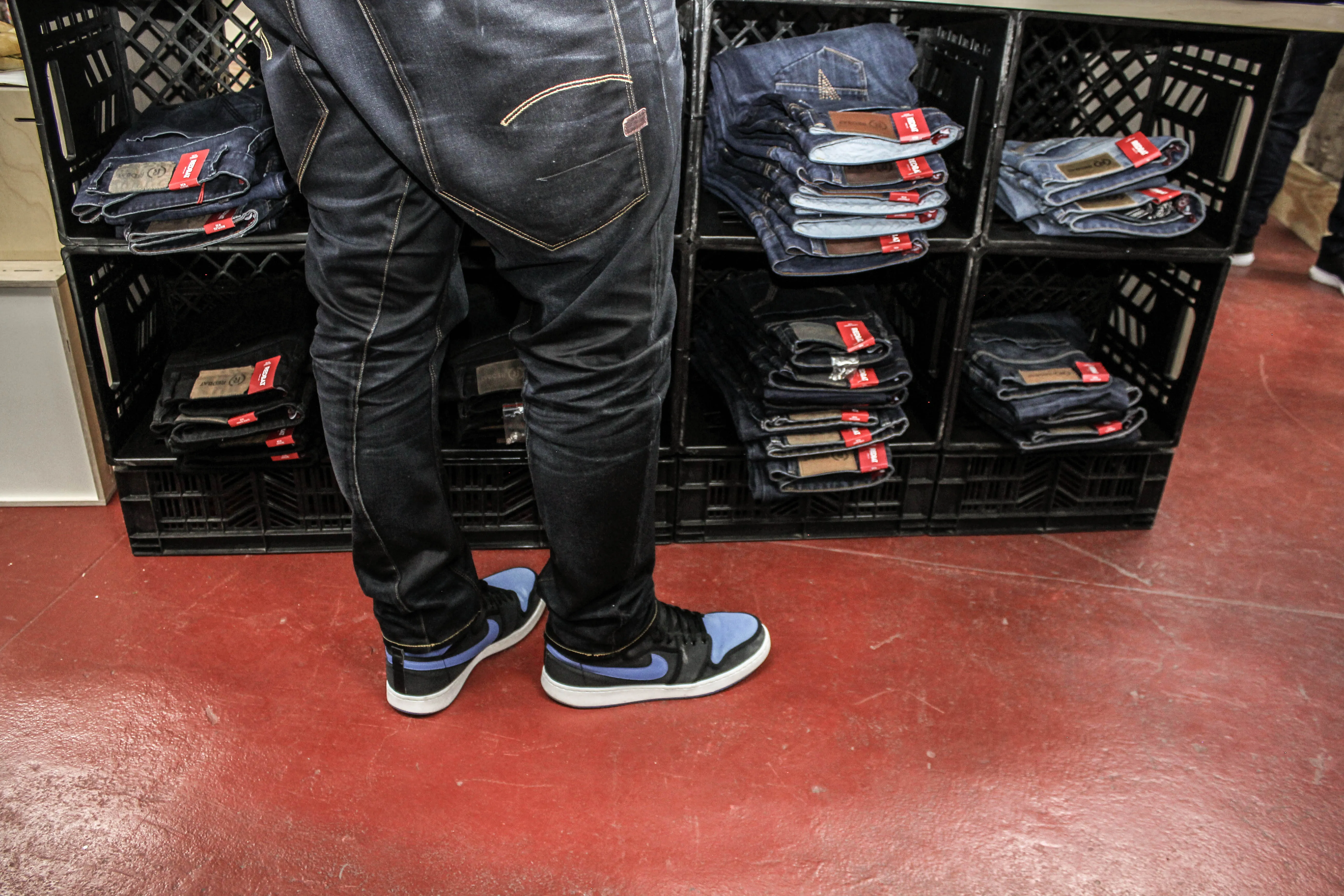 Jeans and crates retail display detail