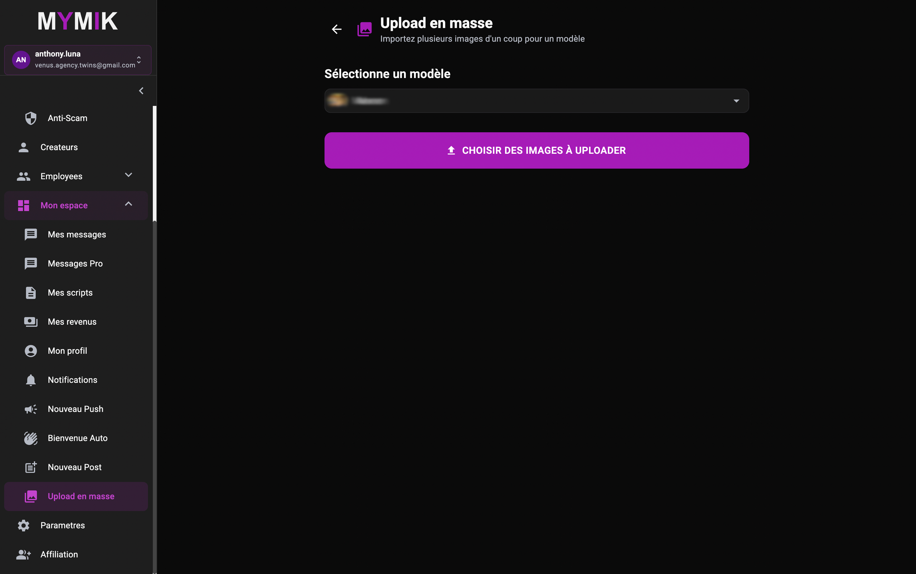 Fonctionnalité d'importation de médias en masse sur le CRM Mymik