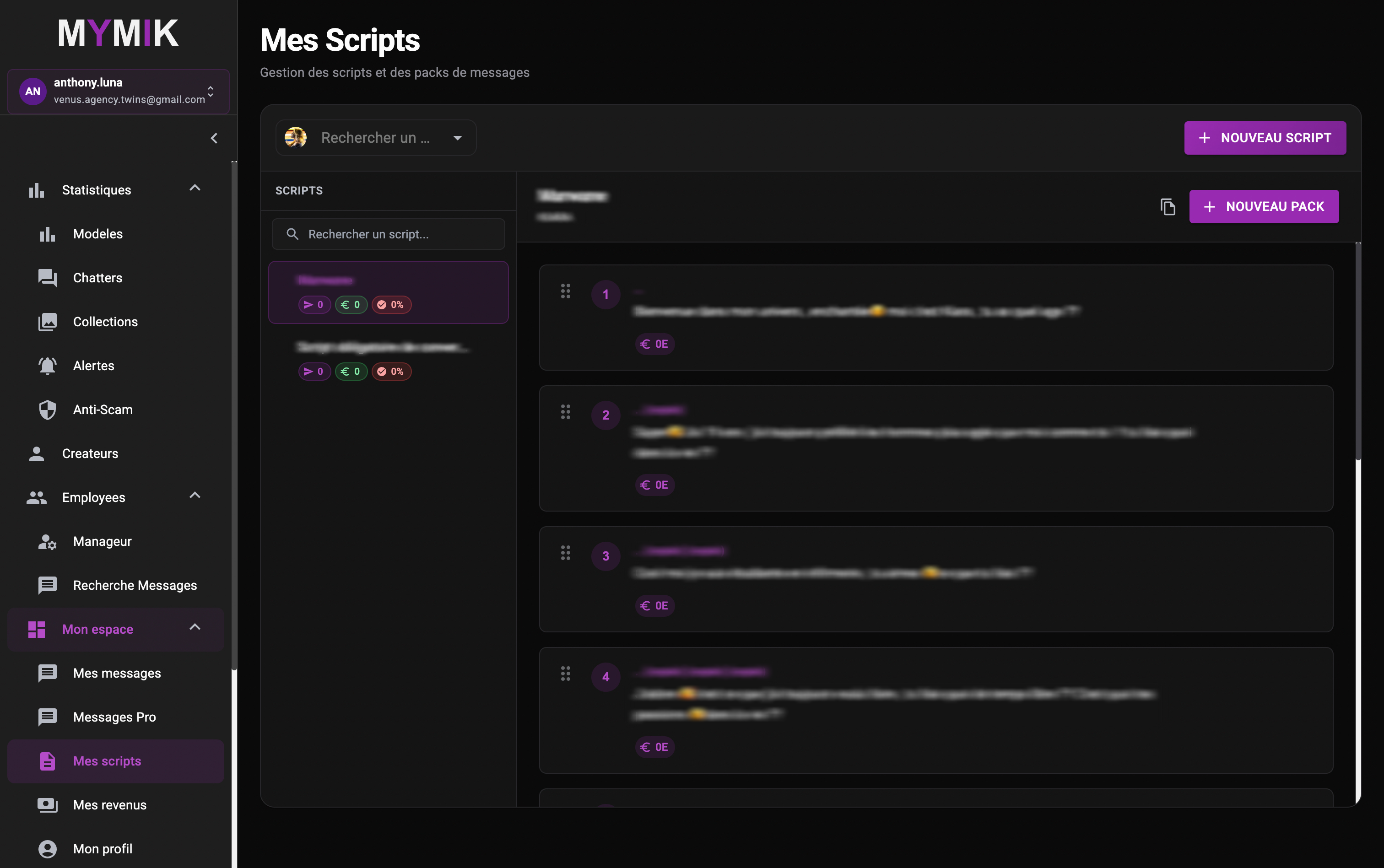 Bibliothèque de scripts de vente pré-configurés dans le CRM Mymik