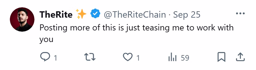 X post from TheRite: Posting more of this is just teasing me to work with you