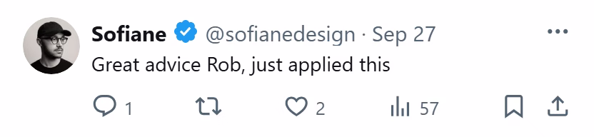 X post from Sofiane: Great advice Rob, just applied this...