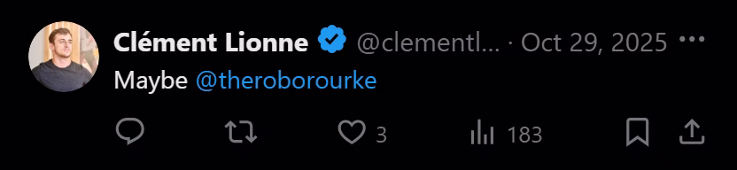 X post from Clément Lionne: Maybe @theroborourke