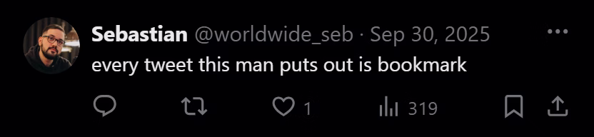 X post from Sebastian: every tweet this man puts out is bookmark