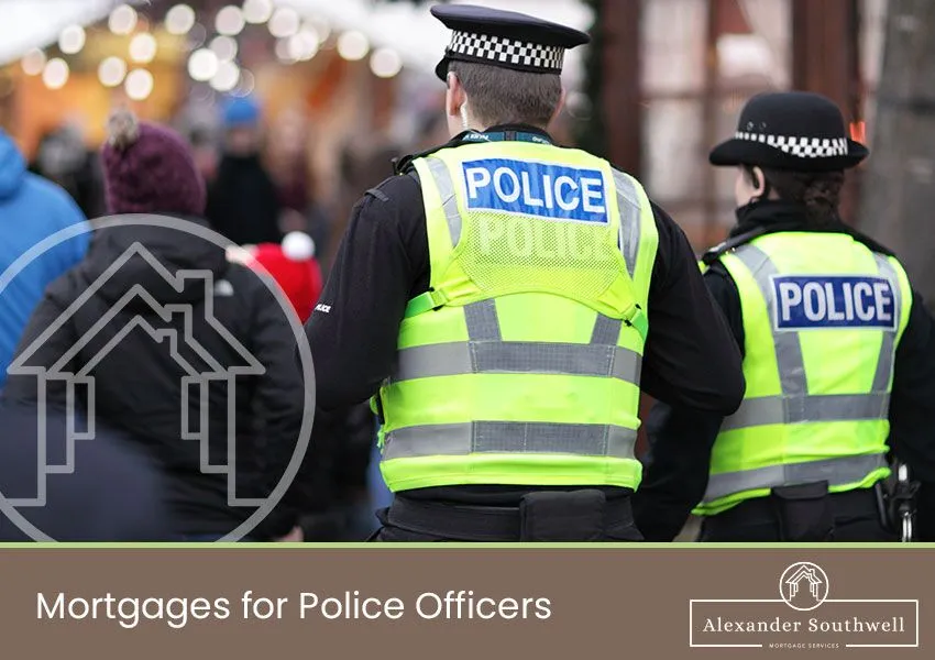 Police officer consulting with a fee-free mortgage adviser