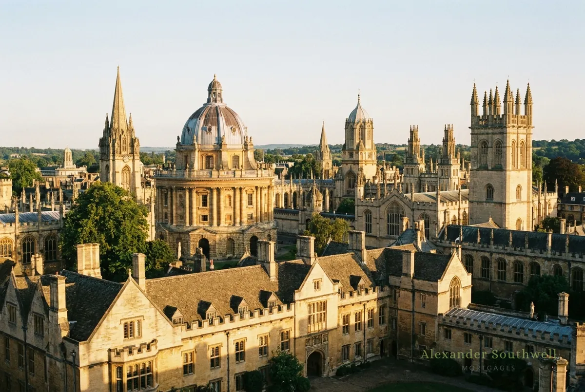 Oxford skyline with the Radcliffe Camera dome and college spires, area served by our Oxford mortgage brokers