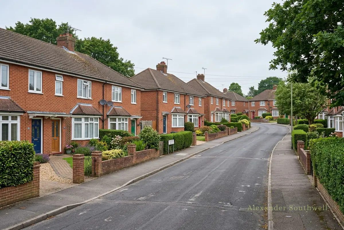 Residential street of family homes in Andover, Hampshire