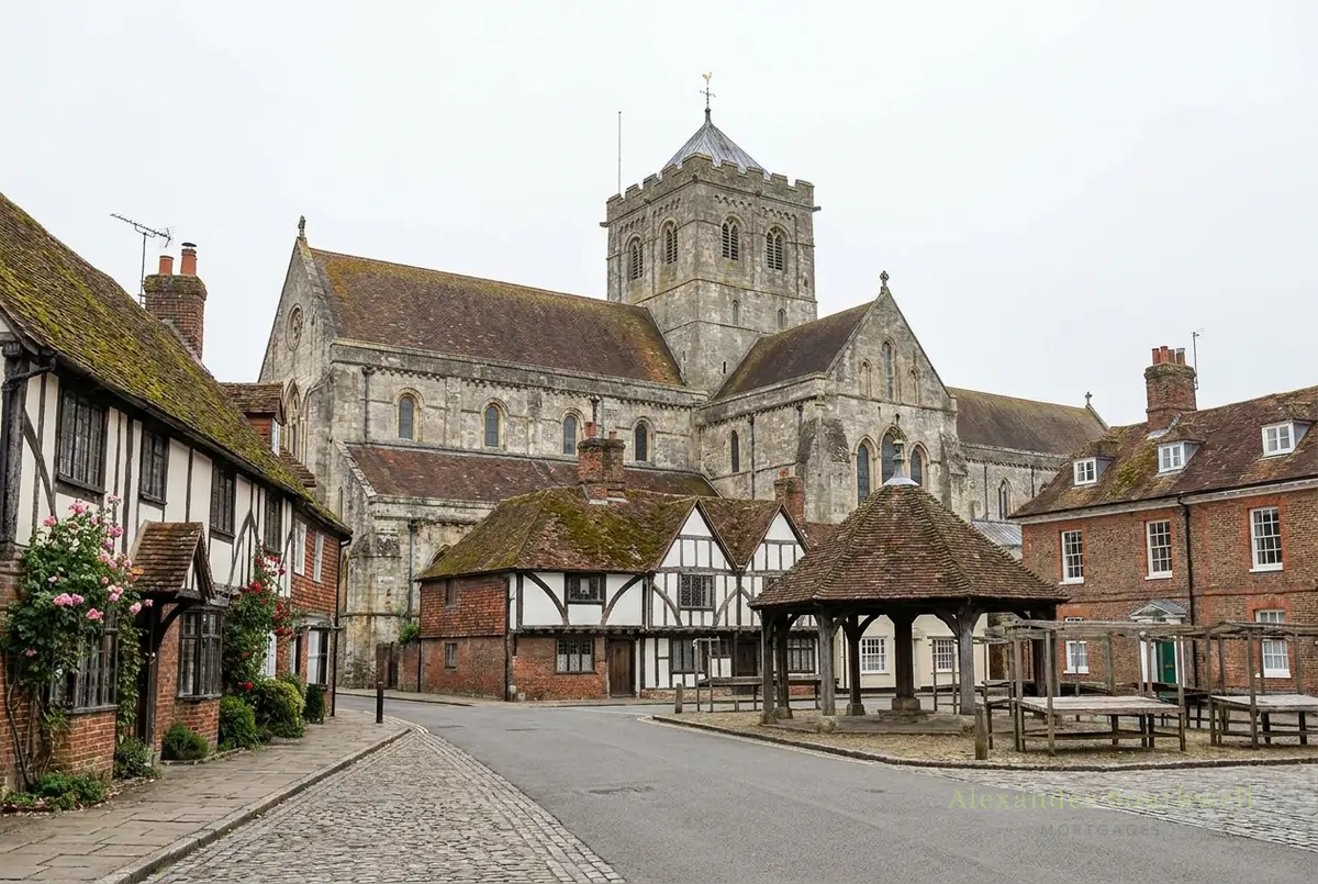 Romsey Abbey and town centre, covered by our fee free mortgage brokers