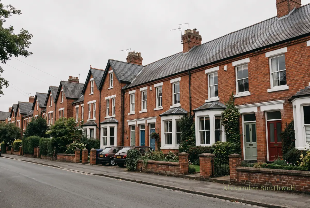 Row of terraced homes in Hampshire of the type popular with first time buyers