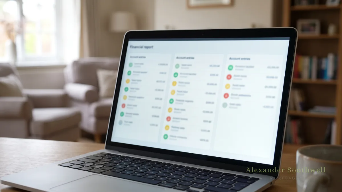 Laptop showing a multi agency credit report with Experian, Equifax and TransUnion data side by side